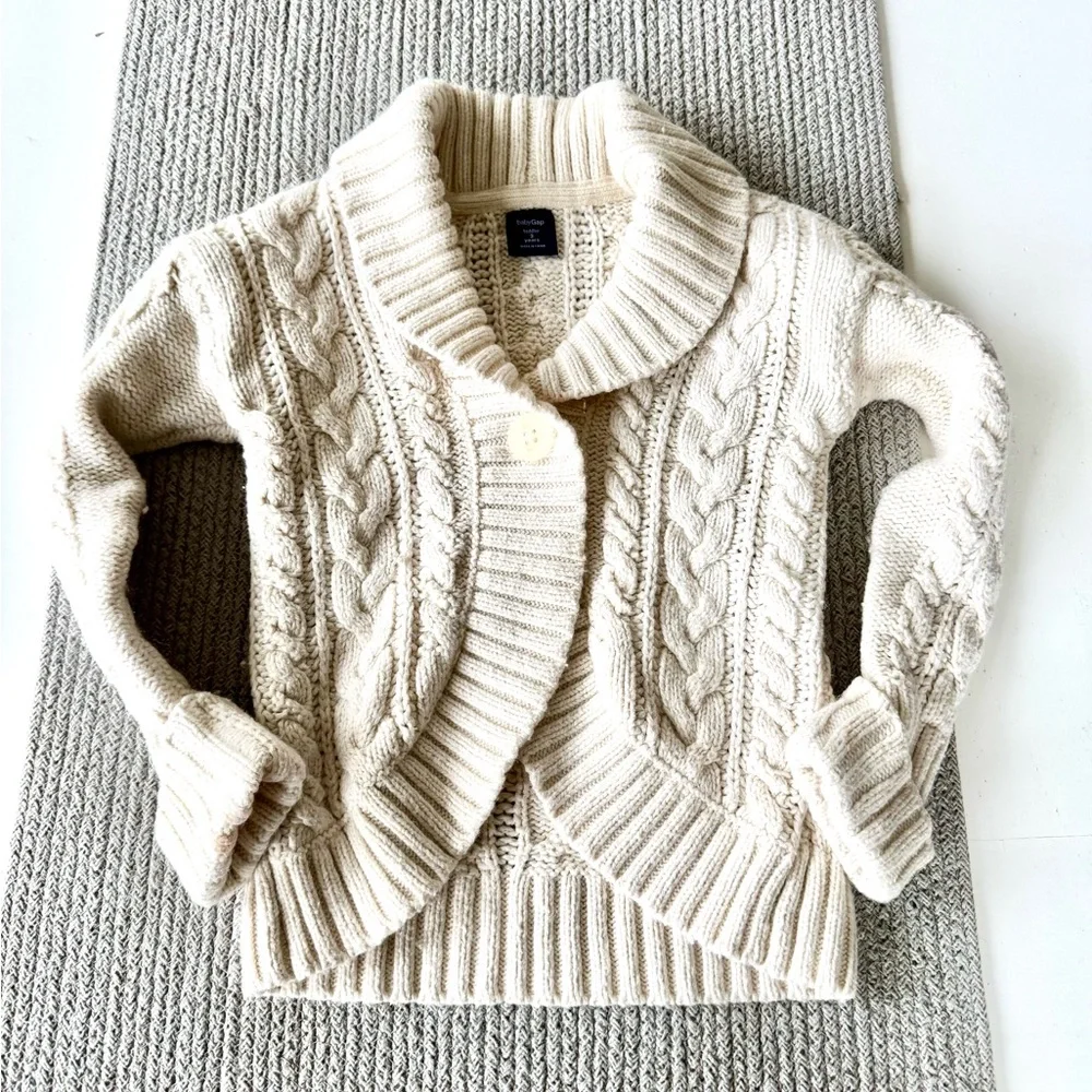 Baby GAP Ivory Cream Cotton Nylon Wool Cableknit Cardigan Size 3 Years